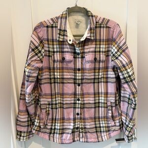 L.L.Bean fleece lined shacket snap front plaid coat shirt purple pink white S